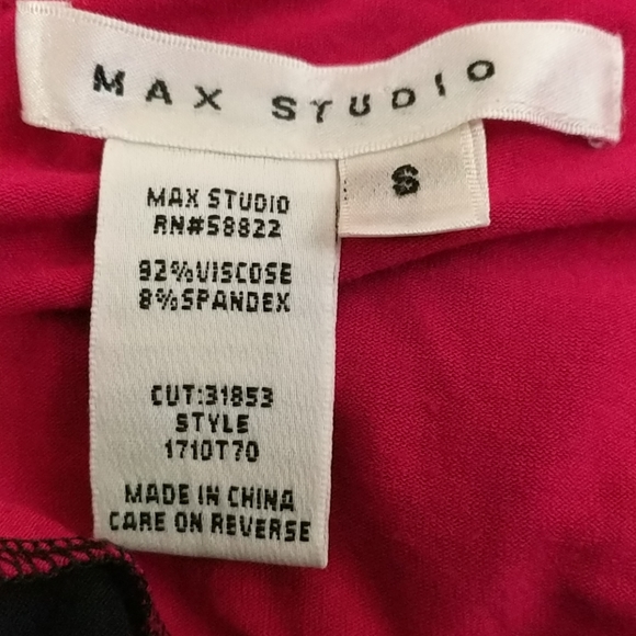 [Max Studio] Bold Red Color Block Draped Blouse - Picture 5 of 5